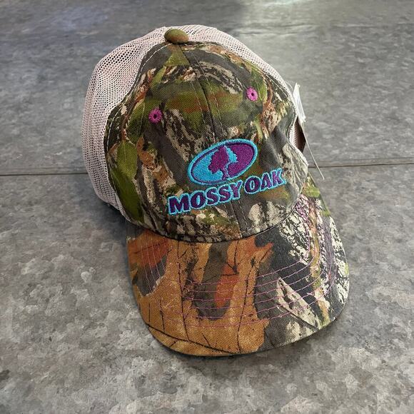 NWT Mossy Oak Embroidered Camo Mesh Hat Cap Blue Purple Hunting Outdoor Trucker - Picture 1 of 10